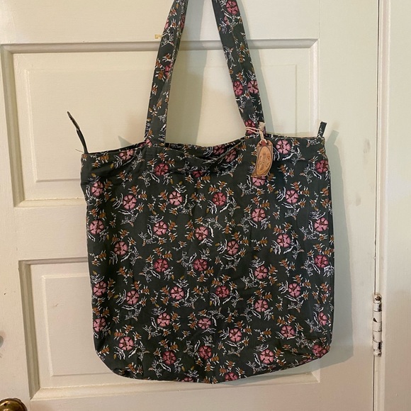 NWT Fat Free Floral Cotton Tote Shopping Book Bag color Multi Large Tote - Picture 3 of 8